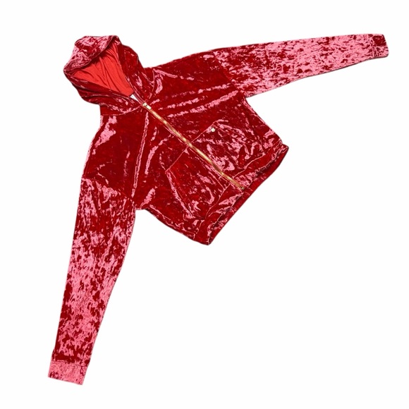 Fabletics Strawberry Red Crushed Velour Sports Bra & Cropped Hoodie - S & XS - Picture 12 of 16